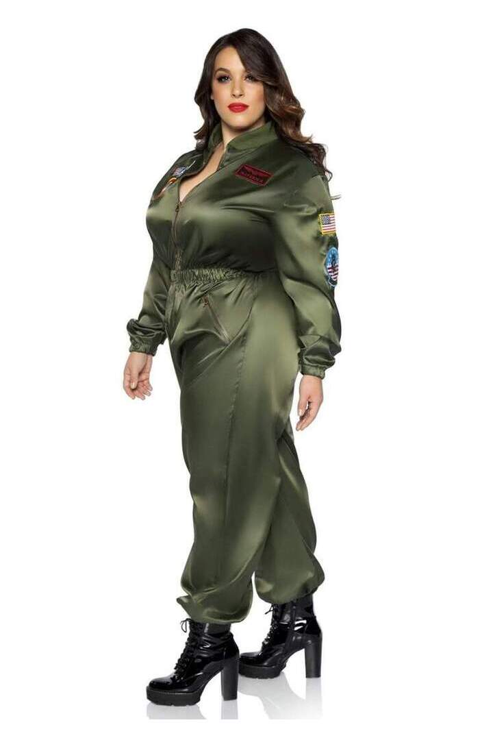 Leg Avenue Plus Top Gun Costume Parachute Flight Suit Green in 3X/4X 4