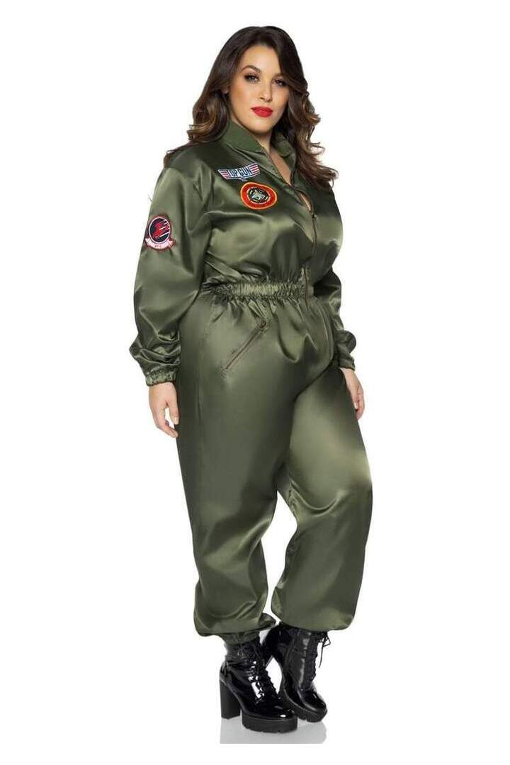 Leg Avenue Plus Top Gun Costume Parachute Flight Suit Green in 3X/4X 5