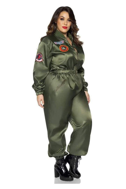 Leg Avenue Plus Top Gun Costume Parachute Flight Suit Green in 3X/4X 5