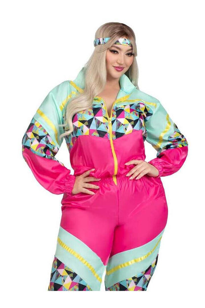 Leg Avenue Plus Totally 80s Tracksuit Costume in Turquoise/Neon Pink 2