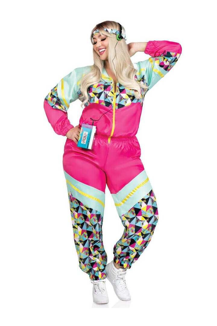 Leg Avenue Plus Totally 80s Tracksuit Costume in Turquoise/Neon Pink 3