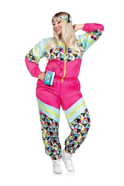 Leg Avenue Plus Totally 80s Tracksuit Costume in Turquoise/Neon Pink 3