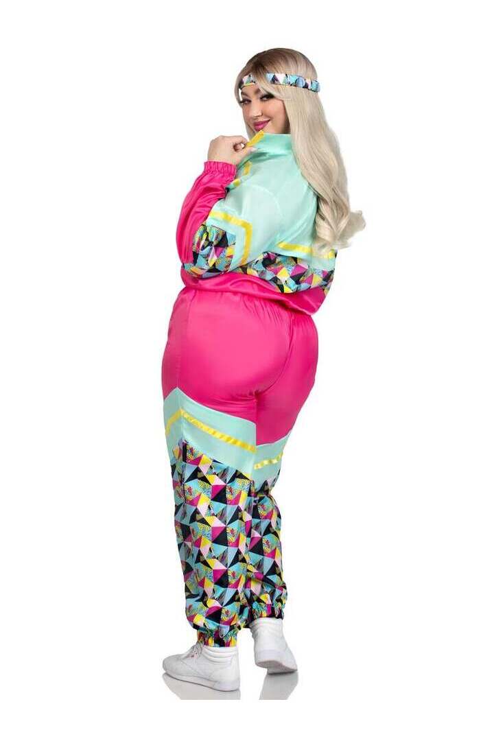 Leg Avenue Plus Totally 80s Tracksuit Costume in Turquoise/Neon Pink 4
