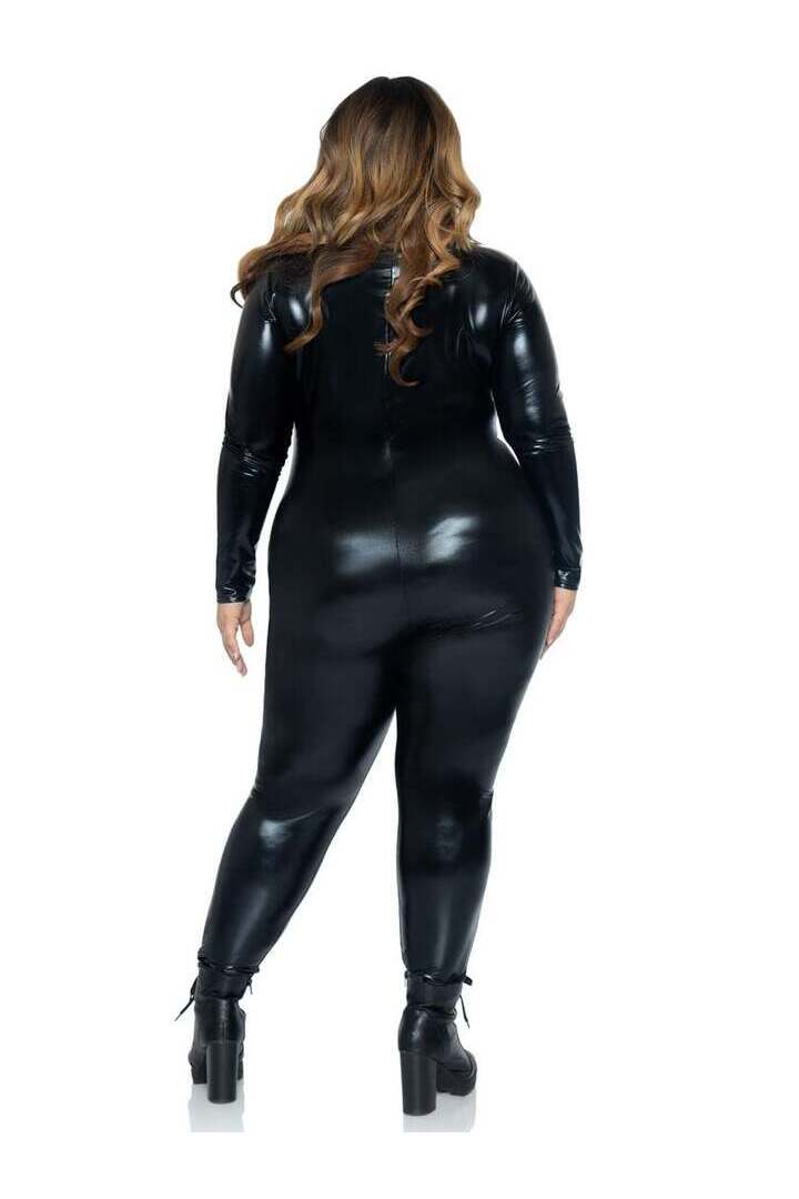 Leg Avenue Plus Wet Look Leather Catsuit in Black 5