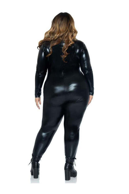 Leg Avenue Plus Wet Look Leather Catsuit in Black 5