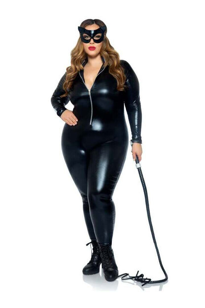 Leg Avenue Plus Wet Look Leather Catsuit in Black 6