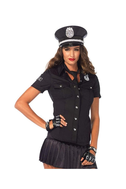 Leg Avenue Police Shirt with Badge Accents and Tie Black 