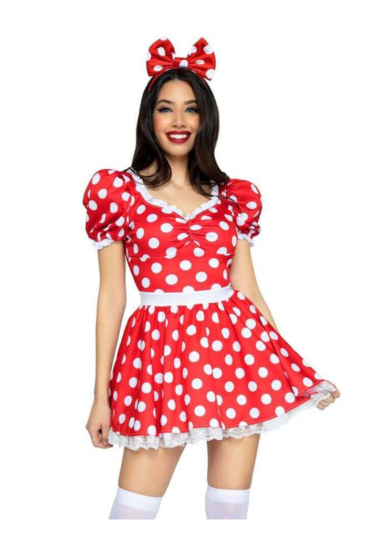 Leg Avenue Polka Dot Dress With Headband Costume in Red/White 