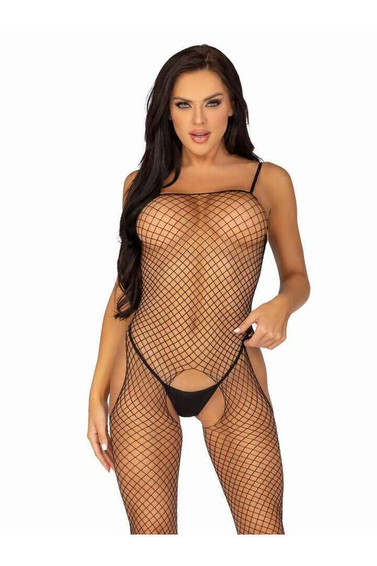 Leg Avenue Power Play Suspender Bodystocking Black in One Size 