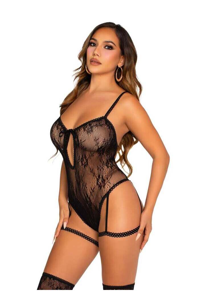 Leg Avenue Private Time Garter Bodysuit Black in One Size 2