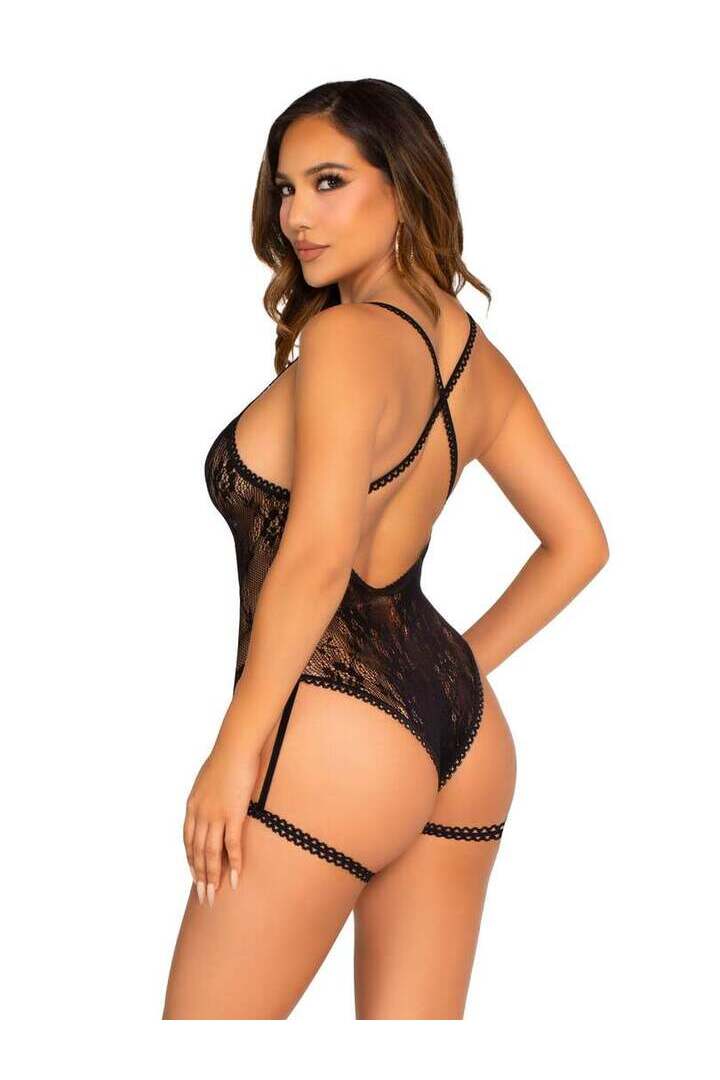 Leg Avenue Private Time Garter Bodysuit Black in One Size 3