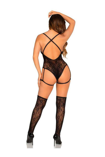 Leg Avenue Private Time Garter Bodysuit Black in One Size 5