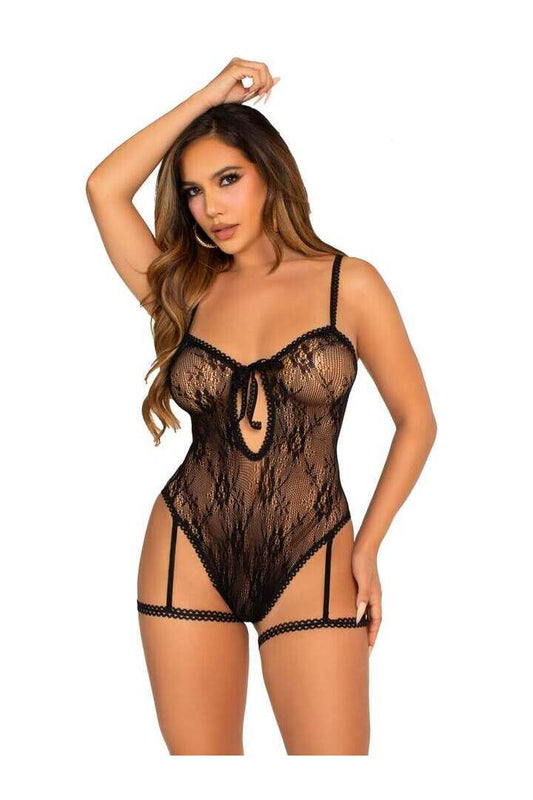 Leg Avenue Private Time Garter Bodysuit Black in One Size 
