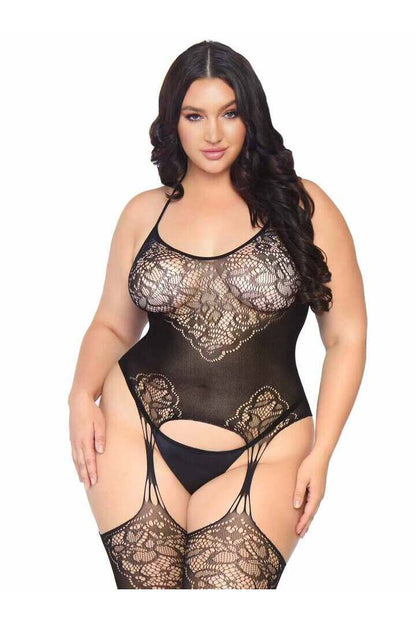 Leg Avenue Pure Obsession Plus Suspender Bodystocking Black in 1X/2X 