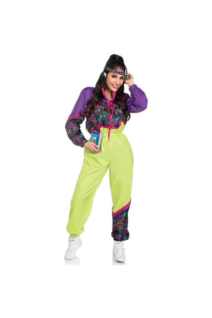 Leg Avenue Rad 80s Tracksuit Costume Purple/Green 4