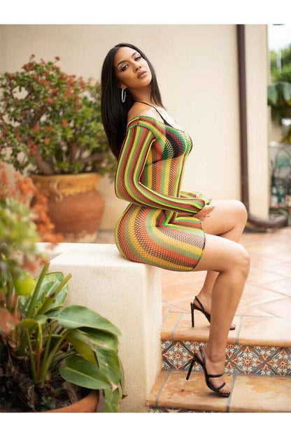 Leg Avenue Rasta Net Mini Dress Rasta in One Size 2