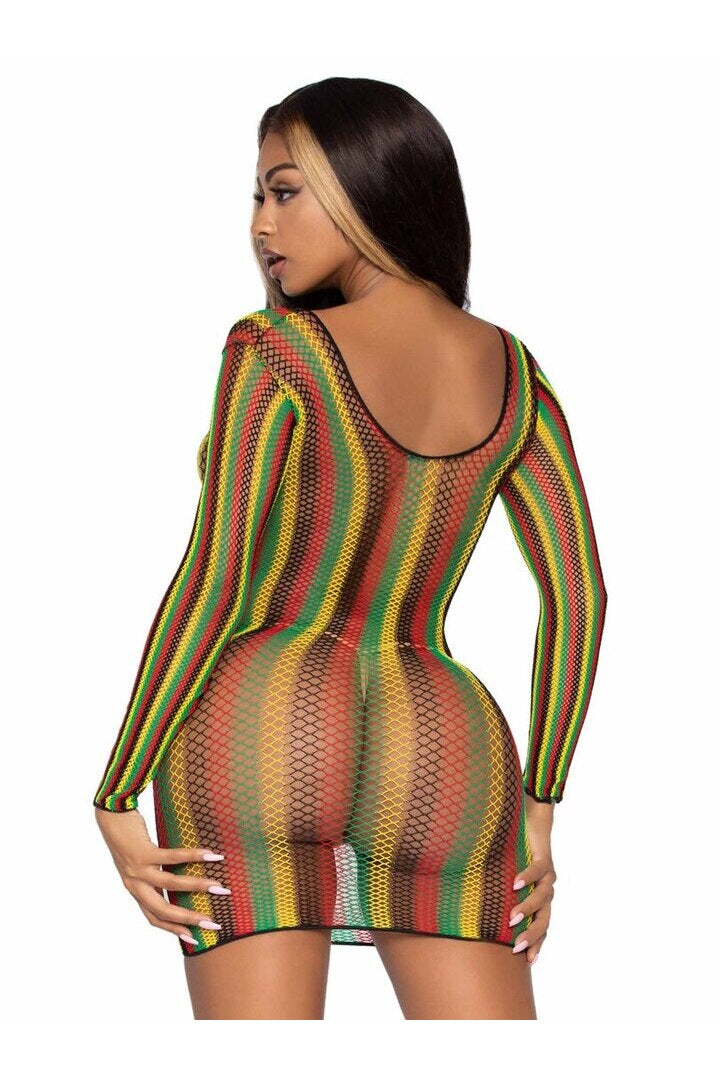 Leg Avenue Rasta Net Mini Dress Rasta in One Size 4