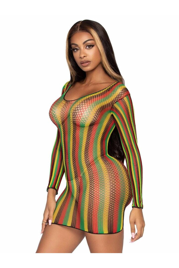 Leg Avenue Rasta Net Mini Dress Rasta in One Size 5