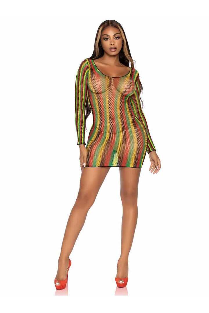 Leg Avenue Rasta Net Mini Dress Rasta in One Size 6
