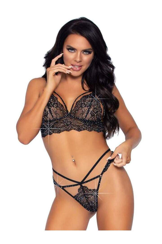 Leg Avenue Ready Or Not Rhinestone Bralette Set 