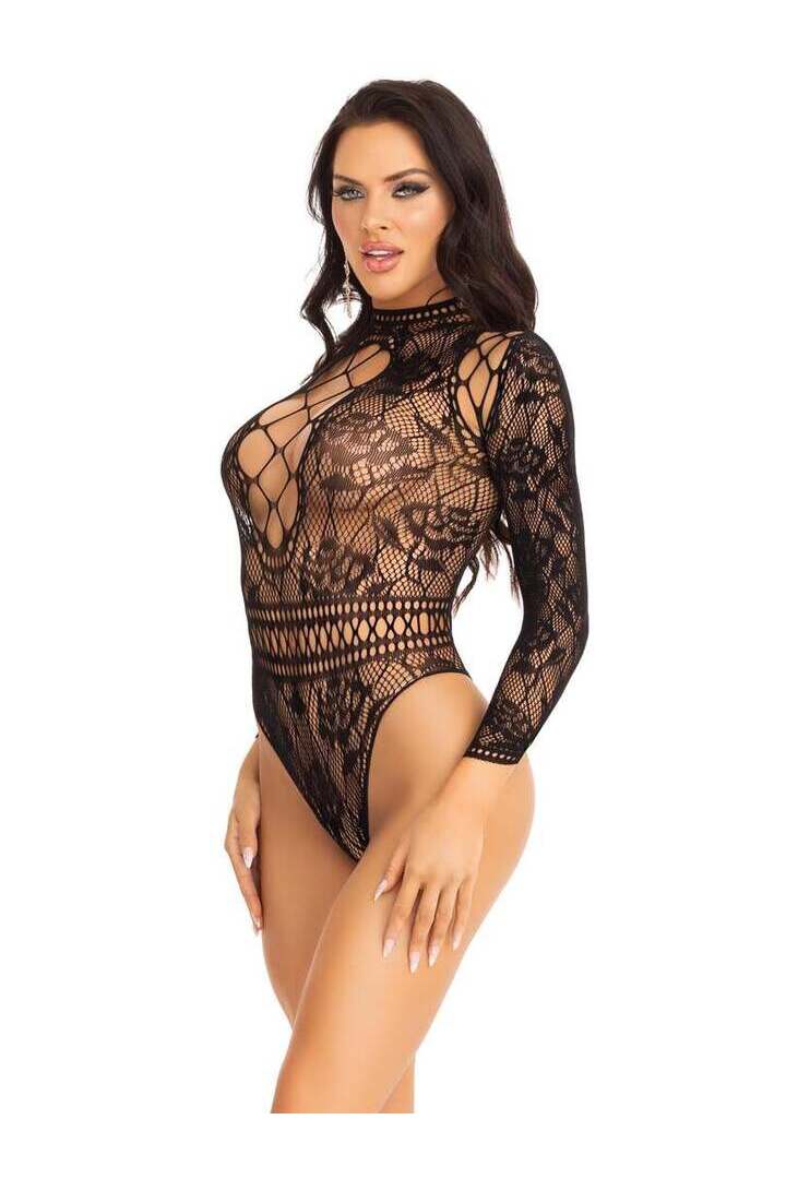 Leg Avenue Real Romance Lace Bodysuit Black in One Size 2