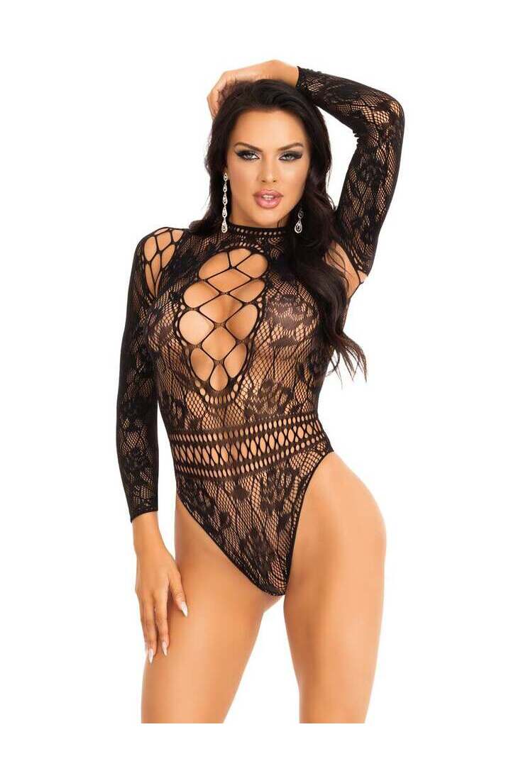 Leg Avenue Real Romance Lace Bodysuit Black in One Size 3