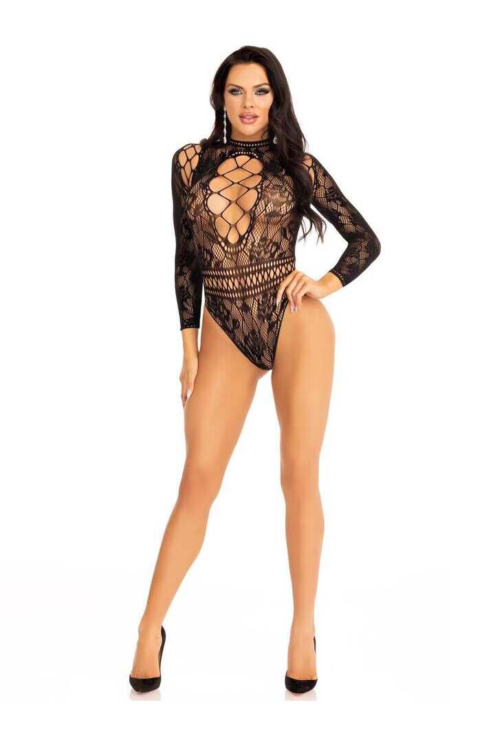 Leg Avenue Real Romance Lace Bodysuit Black in One Size 4