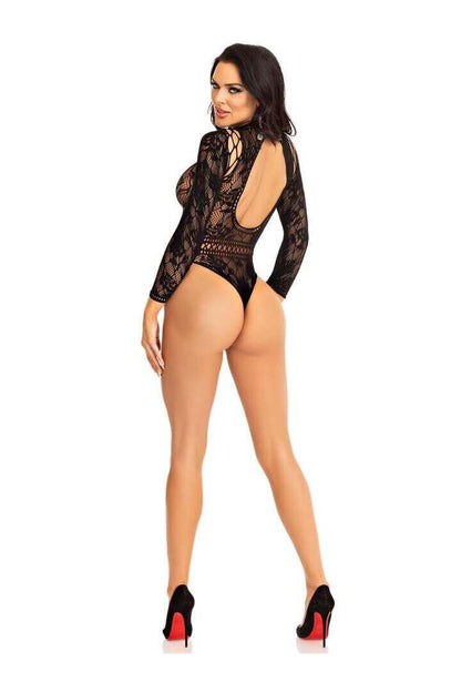 Leg Avenue Real Romance Lace Bodysuit Black in One Size 5