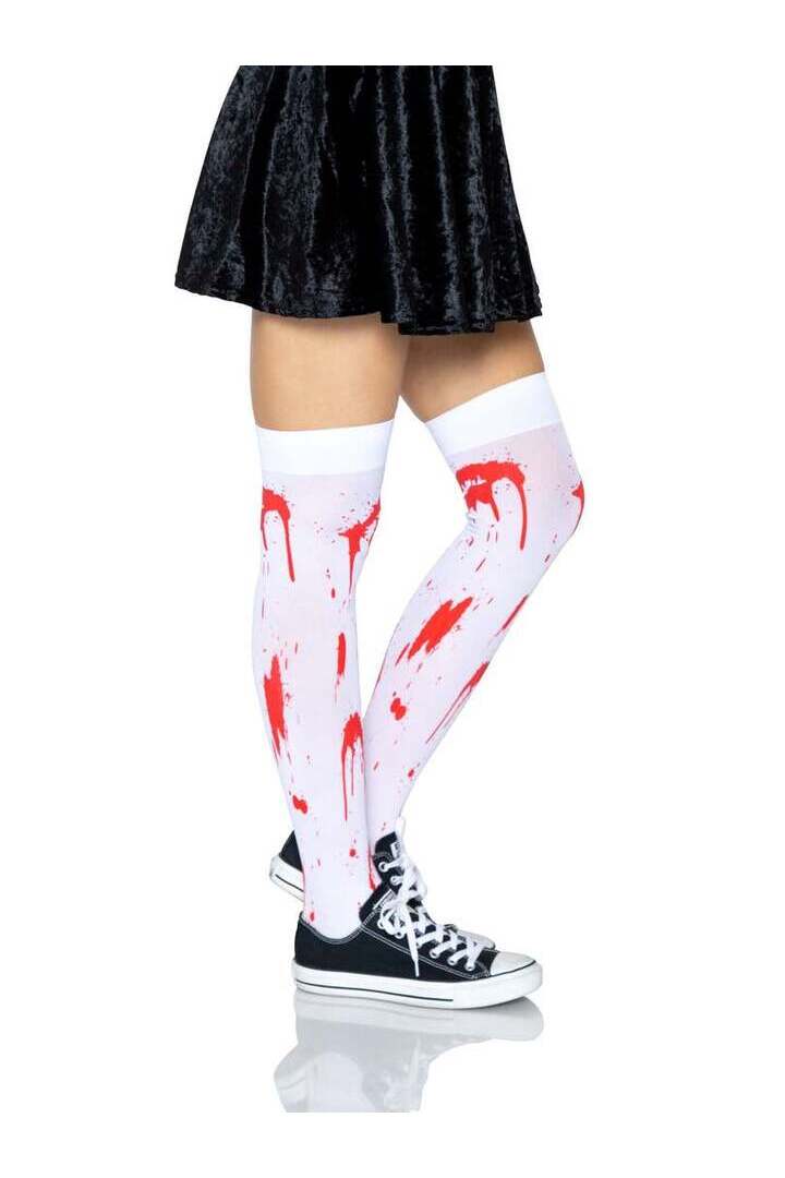 Leg Avenue Rhea Zombie Thigh High Stockings White/Red in One Size 2