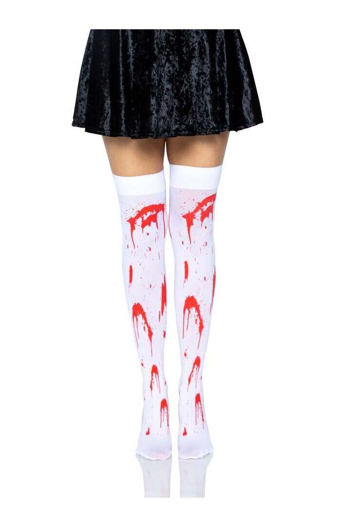 Leg Avenue Rhea Zombie Thigh High Stockings White/Red in One Size 3