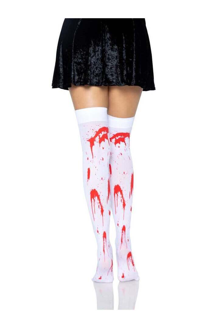 Leg Avenue Rhea Zombie Thigh High Stockings White/Red in One Size 4