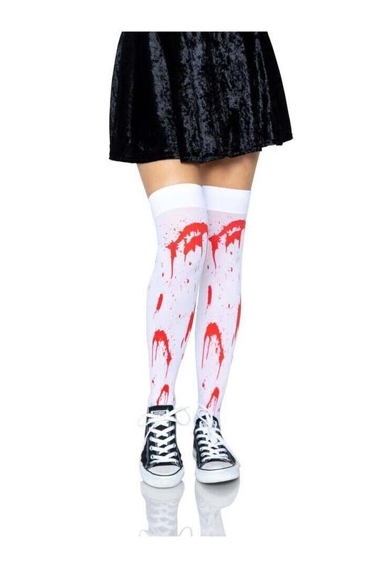 Leg Avenue Rhea Zombie Thigh High Stockings White/Red in One Size 