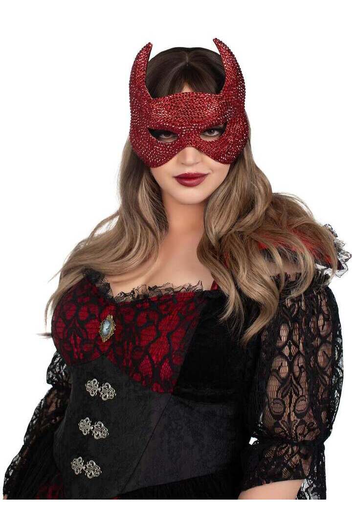 Leg Avenue Rhinestone Devil Mask Red in One Size 2