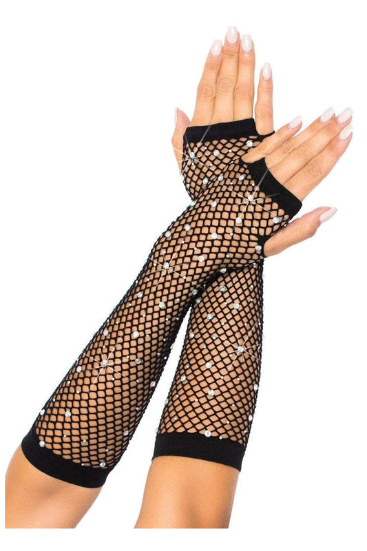 Leg Avenue Rhinestone Fishnet Arm Warmers Gloves Black in One Size 