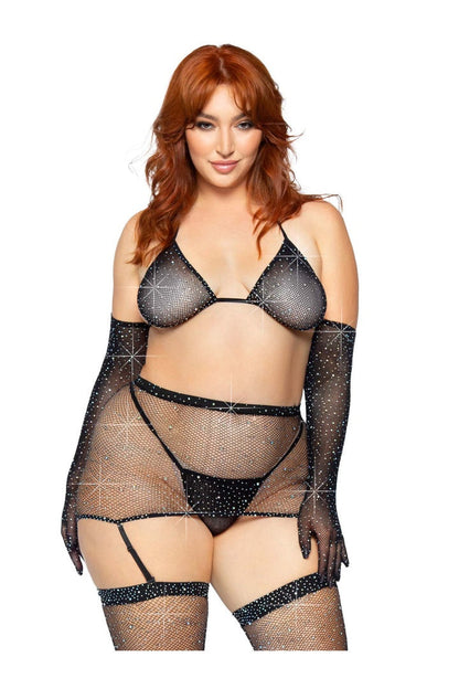 Leg Avenue Risk Taker Plus Rhinestone Bra Set in 1X/2X 