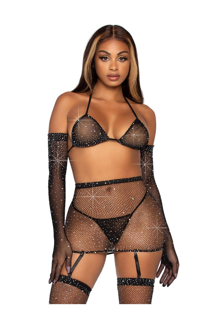 Leg Avenue Risk Taker Rhinestone Bra Set in One Size  2