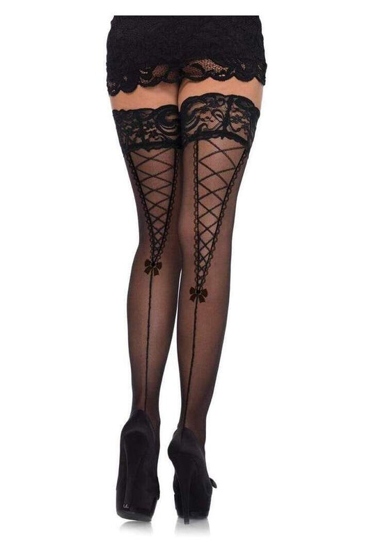 Leg Avenue Rose Lace Thigh High Stockings Black in One Size 