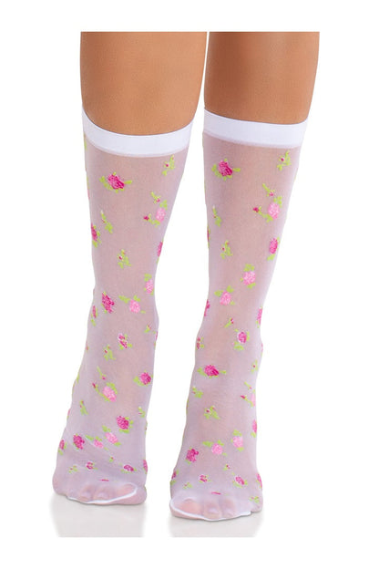 Leg Avenue Rosette Sheer Crew Socks White/Pink in One Size  3