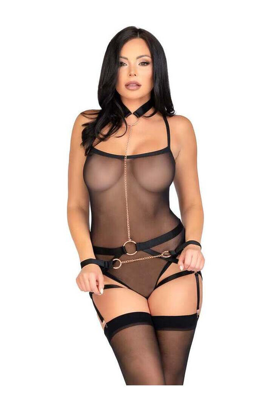 Leg Avenue Safe Word Harness Restraint Set Black in One Size 