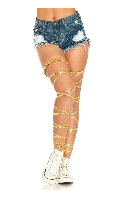 Leg Avenue Sara Lame Garter Leg Wraps Gold in One Size 