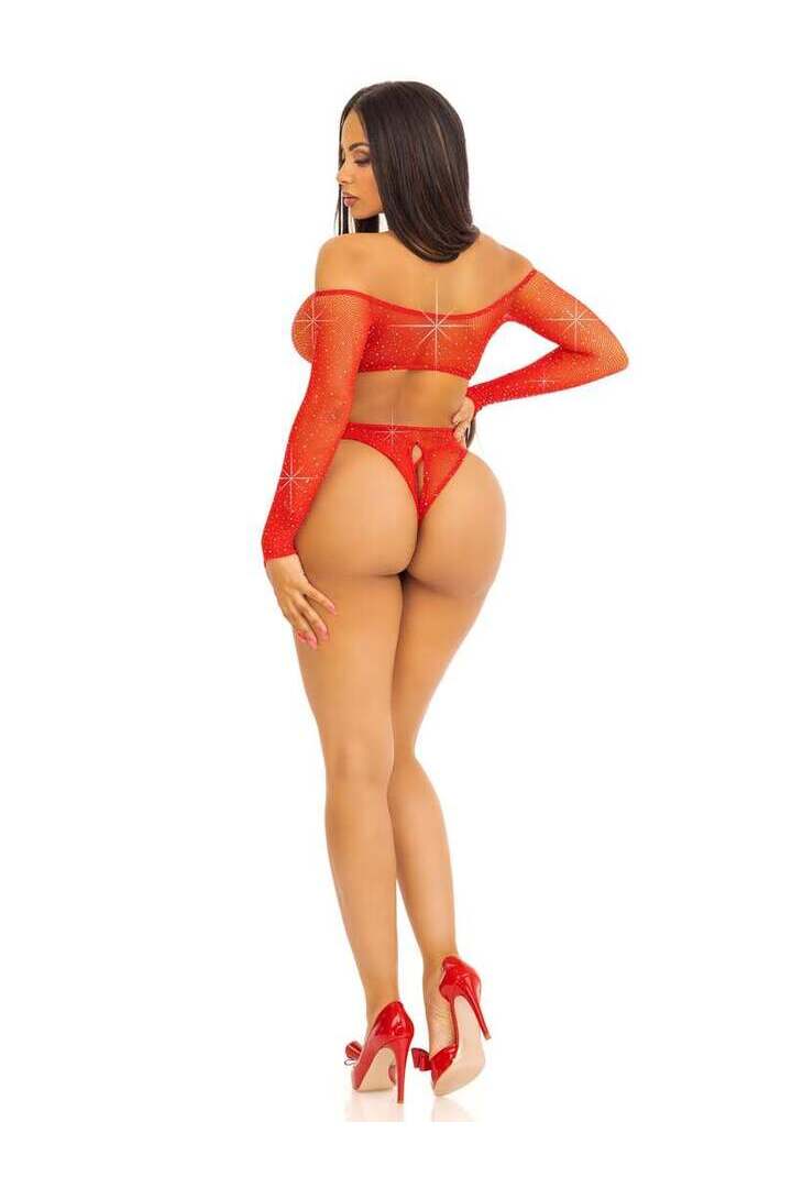 Leg Avenue Say My Name Rhinestone Crotchless Teddy in One Size 11