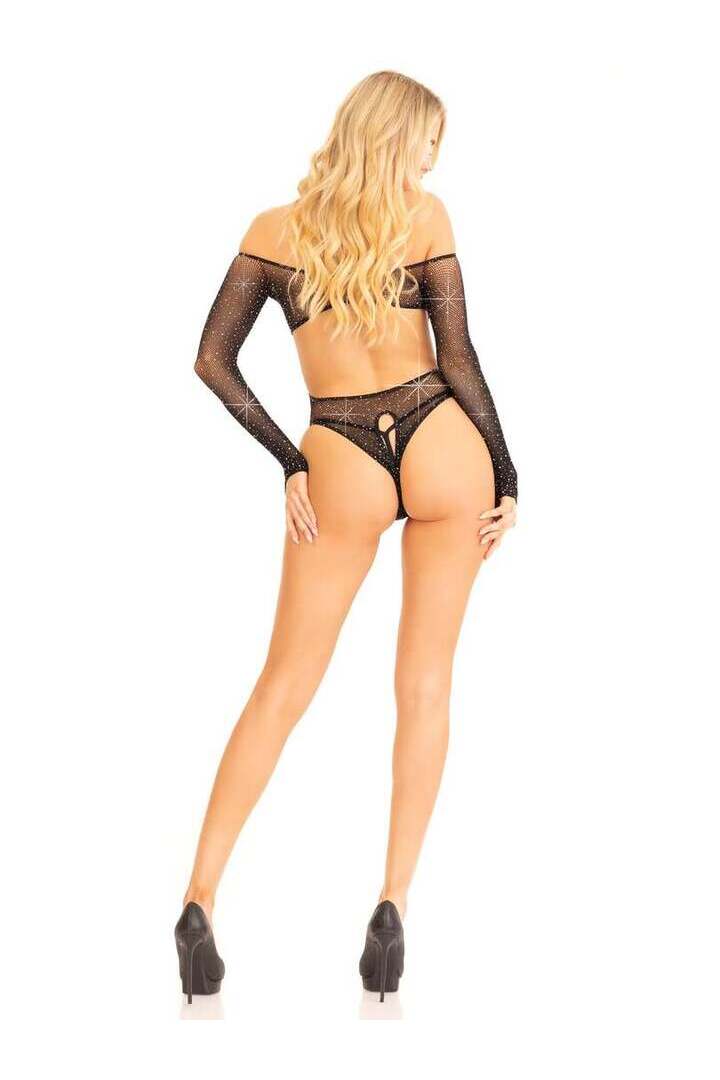 Leg Avenue Say My Name Rhinestone Crotchless Teddy in One Size 5