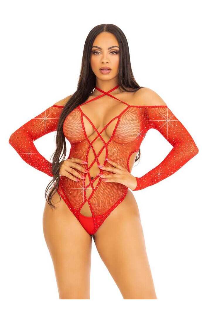 Leg Avenue Say My Name Rhinestone Crotchless Teddy in One Size 6