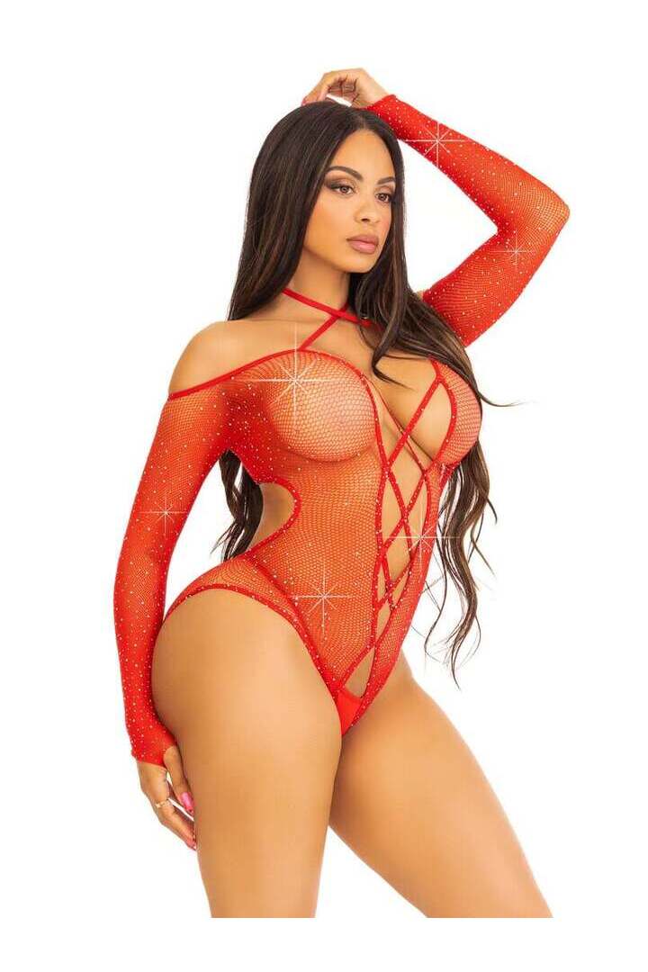 Leg Avenue Say My Name Rhinestone Crotchless Teddy in One Size 9