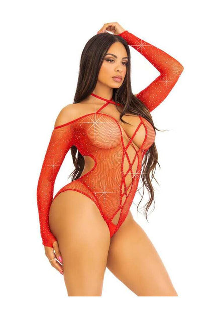 Leg Avenue Say My Name Rhinestone Crotchless Teddy in One Size 9