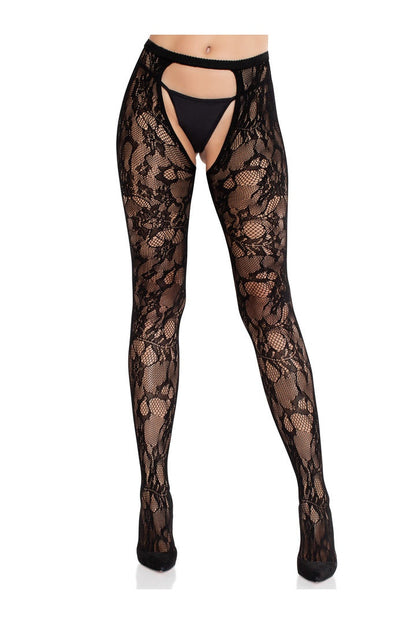 Leg Avenue Selene Lace Crotchless Tights Black in One Size  3