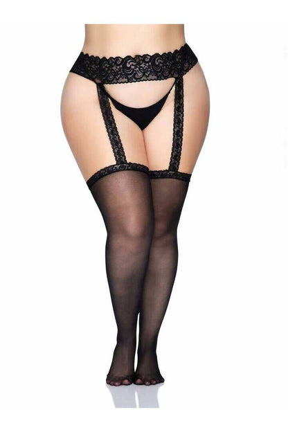 Leg Avenue Shawn Plus Garter Belt Backseam Stockings Black in Queen Size 3