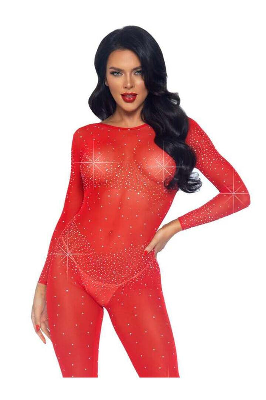 Leg Avenue Sheer Rhinestone Long Sleeve Catsuit 