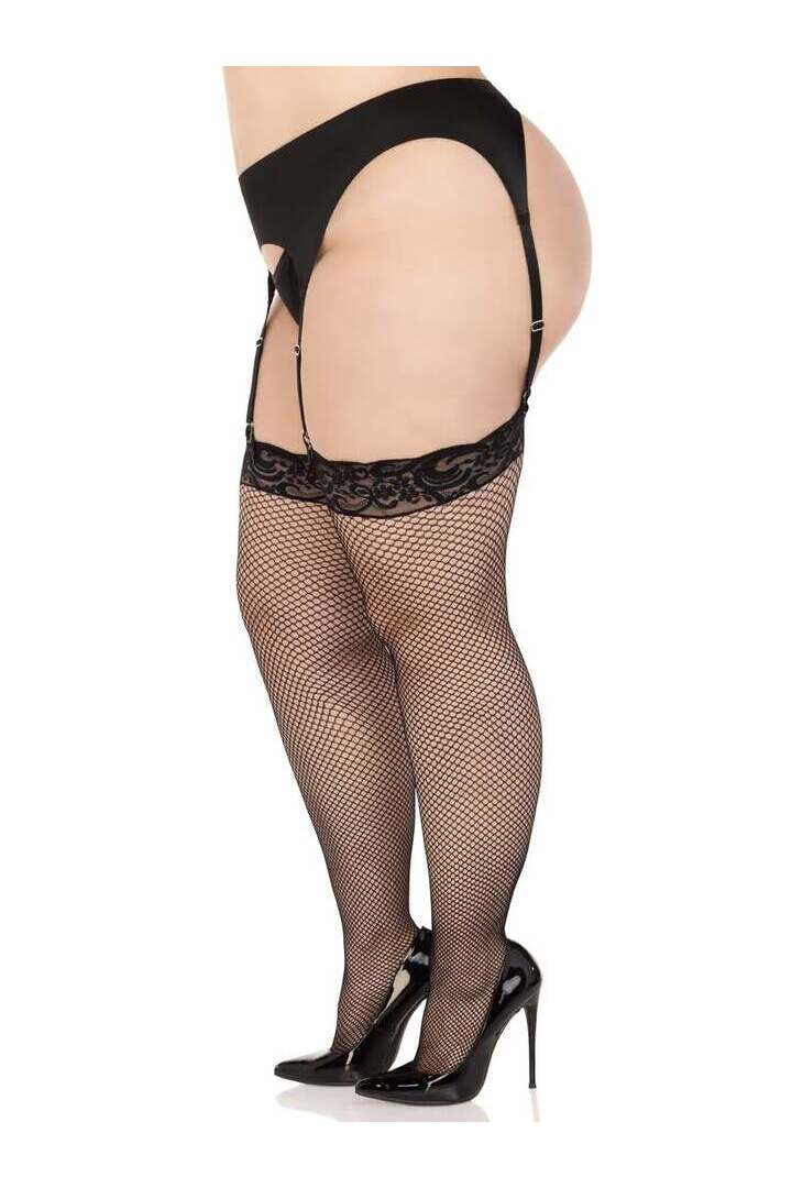 Leg Avenue Sloane Plus Fishnet Thigh High Stockings Black in Queen Size 2