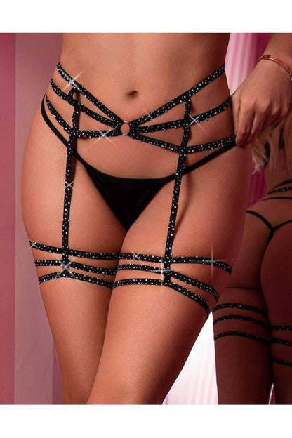 Leg Avenue Spice It Up Rhinestone Garter Belt Black in One Size 